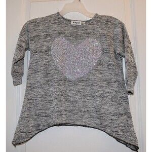 NWT KIDPIK SPARKLY SILVER GRAY SEQUIN HEART VALENTINE'S DAY SWEATER SIZE S 7 8